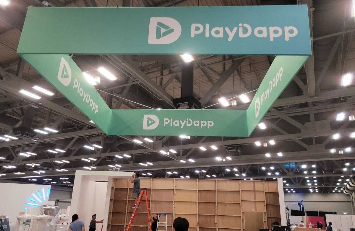 playdapp_io's tweet photo. 🔧Booth set up at #consensus2022 is almost done! 
🙌Come by and say hi – we’d love to chat with you about all things #blockchain #NFT #PLA #Token #Marketplace #SDK 🥰 https://t.co/0v1BoAgszy