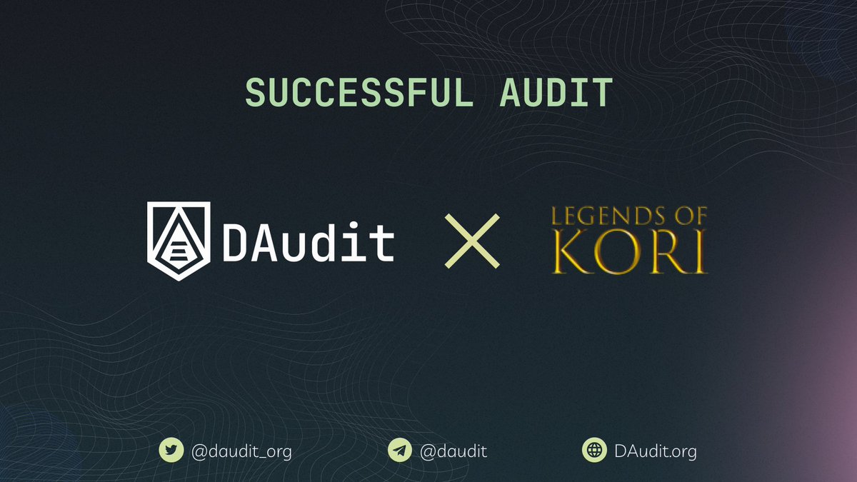 🤝Our new audit report for <a href="/TheKoriKorp/">KoriKorp</a> - The world's first XNFT powered gaming platform

#DAudit results: It's recommended to specify the exact solidity version in the contracts.

🖇️Report: github.com/DAudit/Smart-C…

#audit #bsc #smartcontract #gaming