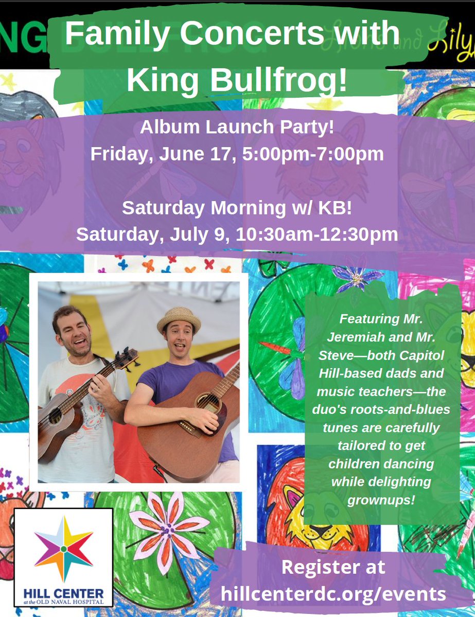 Happy Friday! We will be playing our album launch show, on June 17th, at the Hill Center! Come hang out, dance, and sing along to your favorite King Bullfrog tunes.

#kidsmusic #funwithfriends #kidsband #kindie