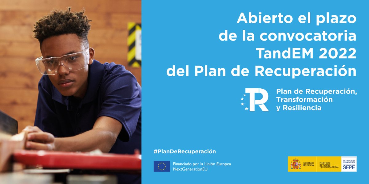 empleo_SEPE's tweet photo. 📣 Abierto el plazo de la convocatoria TandEM 2022 del @P_Recuperacion ⤵️
🔸 Objetivo 👉 formación y empleo para menores de 30 años
🗓️ Plazo 👉 4 meses desde el 16 de mayo de 2022
🔵 Más información ➡️ https://t.co/gfR1ipd4yI
#PlandeRecuperación #Subvenciones #ProgramaTandEM https://t.co/wYSINsozZI