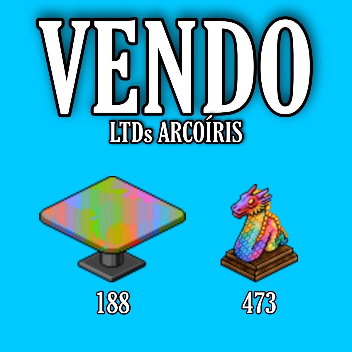 TonisteigerHB's tweet photo. VENDO LTDs

> MESA ARCOÍRIS
> DRAKO ARCOÍRIS

✅ RT
📩 MD

@xentinalhb @rubiecita_1091 @markins2HB @map_hook @HbZooey @MtgProxy1 @Dariies_hb @CarnaxHb @Qodarox @hbglitch @AndresSHC_HB @HabboBebe  @PiintuES @ElVaqueroHB @ESMAR3TU  @GM32_ https://t.co/LtRTu4zKTJ