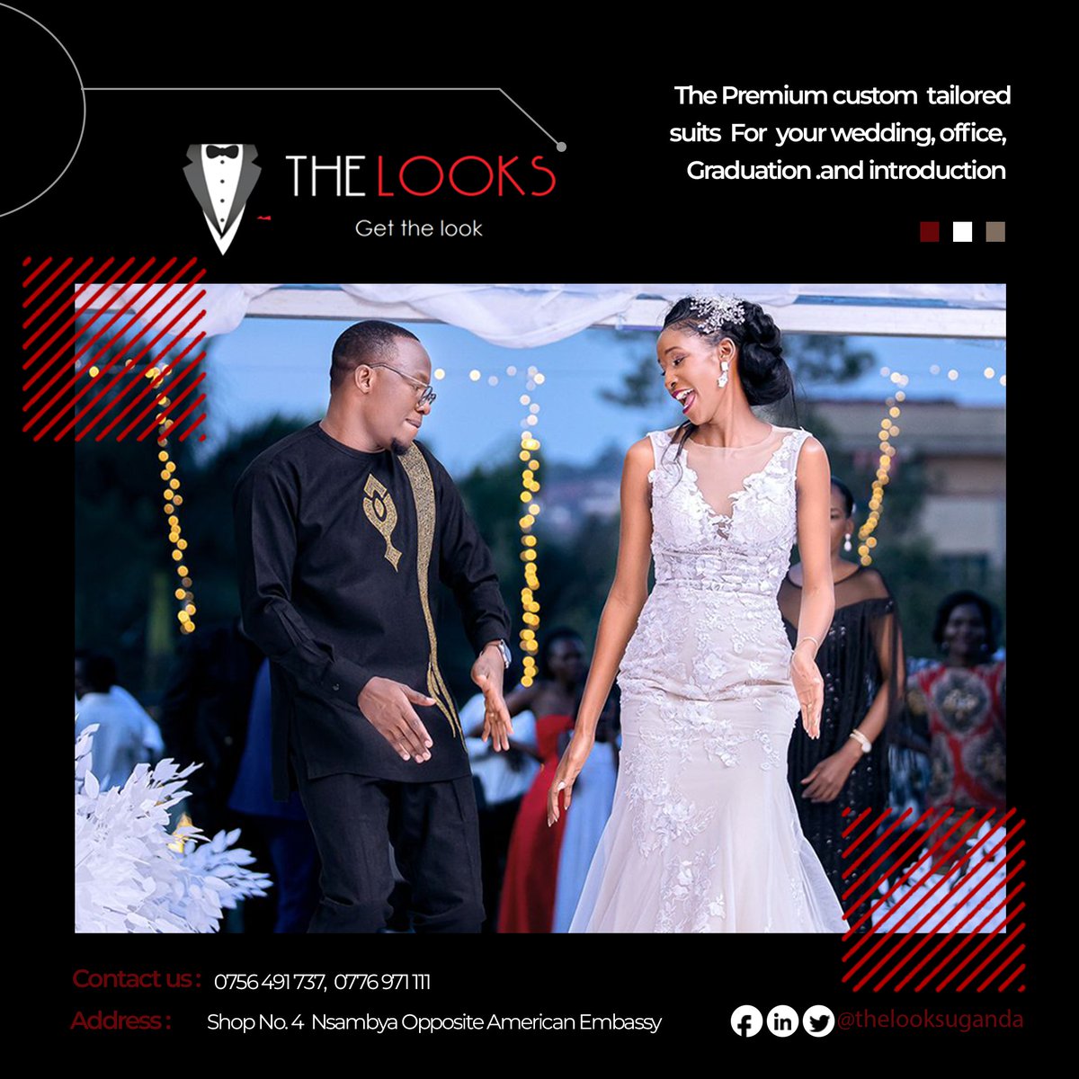 thelooksuganda's tweet photo. Our bespoke custom-tailored #suits are a piece of art second to none! We make classic modern #wedding apparel for you &amp; your entourage. Discover #beauty in your dream #suit tailored to your measurements. Visit @thelooksuganda at Shop No.4 Opp American Embassy or call 0756491737. https://t.co/v6fEnhtK0U