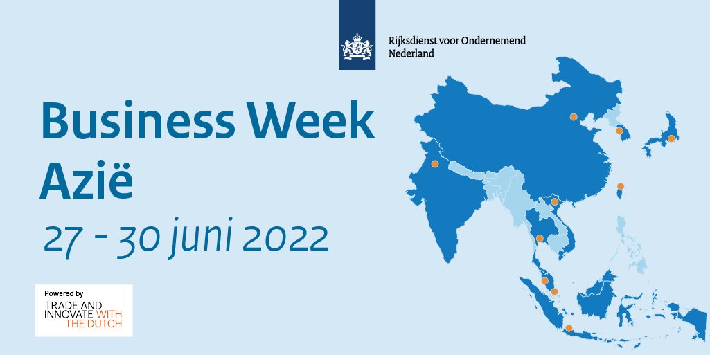 #BusinessWeek - Heb jij je al aangemeld? Van 27-30 juni vindt de Business Week Azië plaats! Dit is dé manier om alles te ontdekken over zakendoen in oa. #ZuidKorea, #China en de #ASEAN-5 regio. Meer info 👉 bit.ly/3QoLsIO

<a href="/NLinSingapore/">NLinSingapore</a> <a href="/NLinChina/">Embassy of the Netherlands in Beijing</a> <a href="/NLinJapan/">Embassy of the Kingdom of the Netherlands in Japan</a> <a href="/NLinVN/">NL in Vietnam</a>