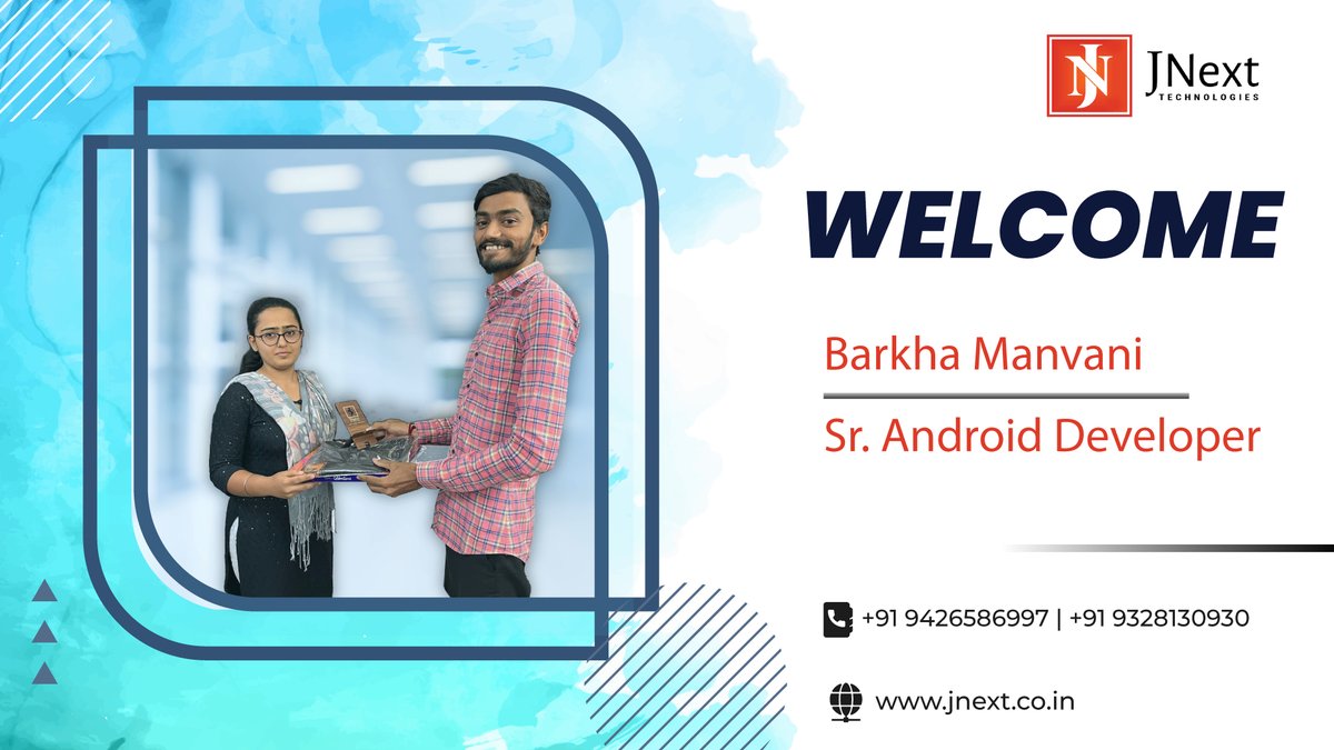 jnextservices's tweet photo. 🥳🥳 Welcome aboard Barkha Manvani !

Congratulations on being part of the team! The whole company welcomes you, and we look forward to a successful journey with you! 🎉

#jnext #jnexttechnologies #welcometotheteam #congratulations #newteammember #androiddeveloper #welcomeonboard https://t.co/wBp0Ez02hN