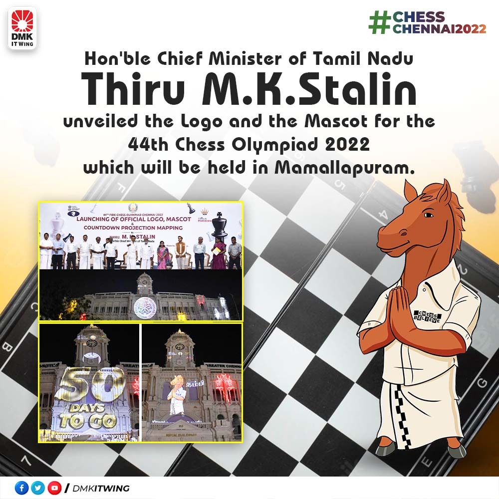 DMK IT WING on X: Hon'ble Chief Minister of Tamil Nadu Thiru M.K.Stalin  unveiled the Logo and the Mascot for the 44th Chess Olympiad 2022 which  will be held in Mamallapuram. #ChessChennai2022