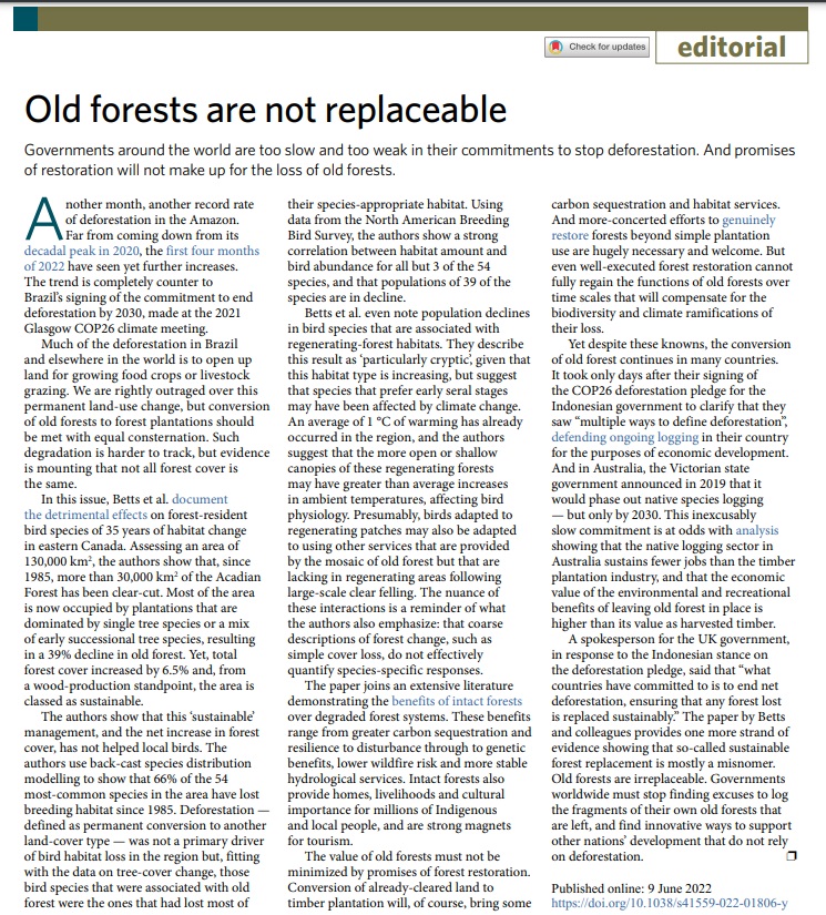 I would add that as a whole, old habitats are irreplaceable. https://t.co/8aj5eipU08