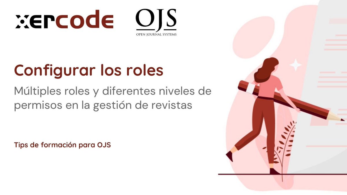 xercode's tweet image. 🎯 #TipsOJS: Configura los #roles para optimizar la gestión del proceso #editorial.

💻 El administrador, el gestor de la #revista y el editor pueden crear roles y asignar permisos específicos.

📚 #OpenJournalSystems #editorial #gestióneditorial
🔗 ow.ly/rX8Y50Jm5SI