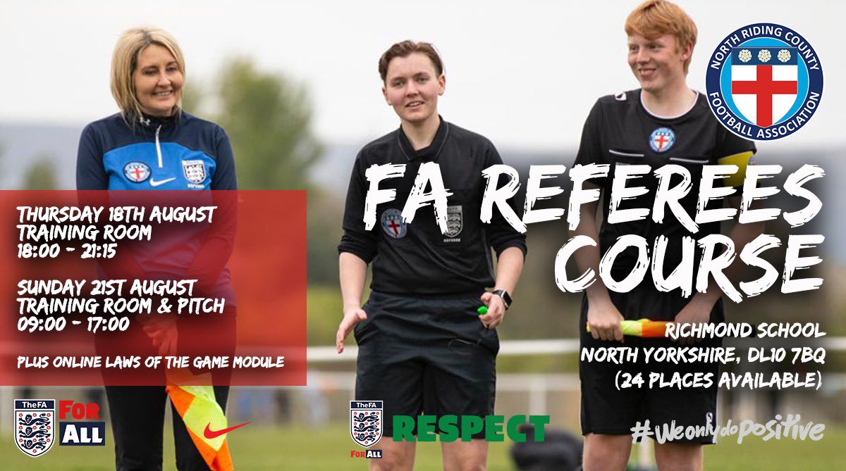 COURSE | Based in #NorthYorkshire and want to get into #refereeing?

Save the date - Thursday 18th August 📆

Interested? Email support@northridingfa.com

More info on prerequisites here:

bit.ly/3H3Enci