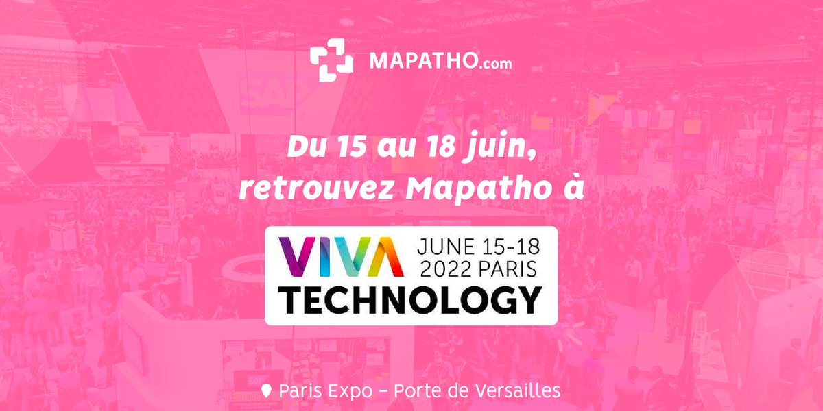 🚀 Mapatho s'est fait une petite place à <a href="/VivaTech/">VivaTech</a> 🚀 

📅 15 au 18 juin 2022

📍Retrouvez-nous sur le stand G54 du salon #VivaTech au Paris Expo (Porte de Versailles), pour échanger sur les projets innovants que nous pourrions mener ensemble.

🎯 On a hâte de vous y retrouver !