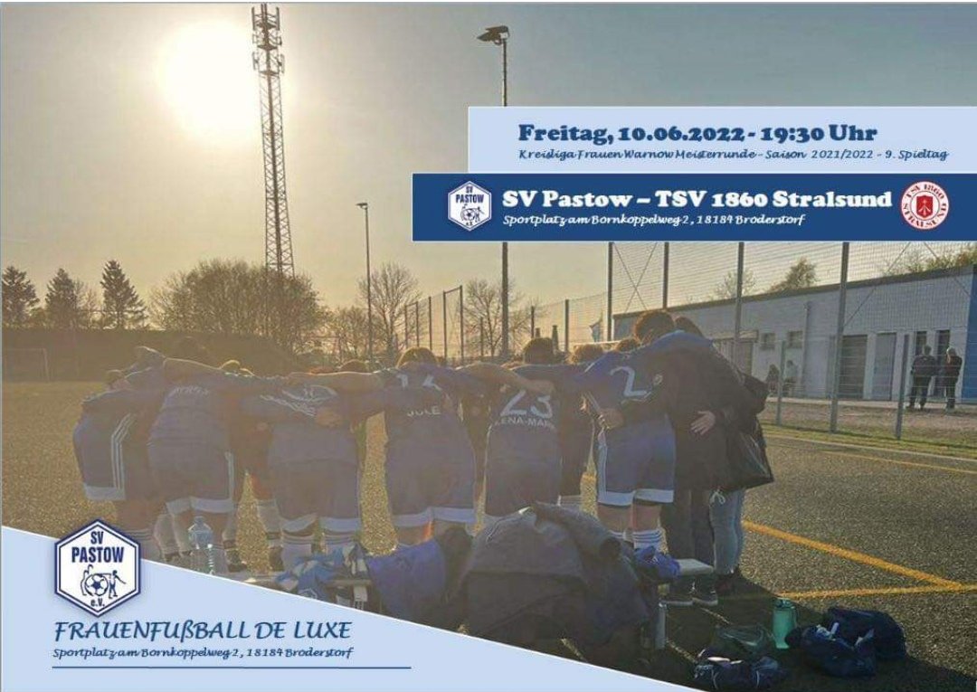 Matchday ⚽️🔵⚪️
Heute spielen wir gegen die Frauen vom TSV 1860 Stralsund auf heimischen Boden. Unsere Gäste gewannen in der Meisterrunde jedes Spiel, aber wir sind heiß und hoch motiviert uns die drei Punkte zu holen. 
Kommt gerne vorbei und unterstützt uns. 😎