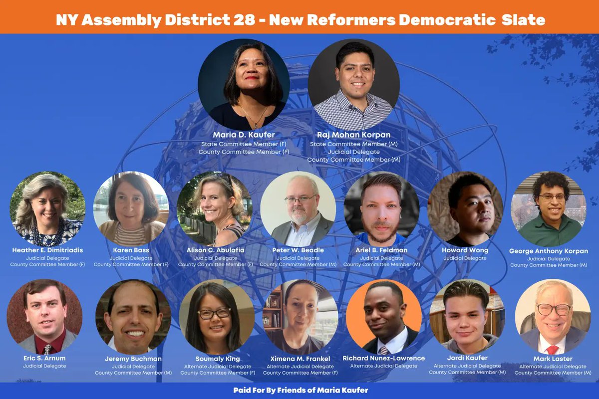 mariteskaufer's tweet photo. ๐งตHey AD 28! My reform-minded neighborhood friends & I are running again this year for unpaid/volunteer Queens Democratic Party positions because we are committed to continuing the work of building an open, bottom-up, participatory Queens Democratic Party, one that truly https://t.co/ywDh8q9nM1