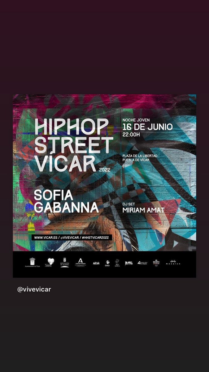 FIESTAS PUEBLA DE VÍCAR

El concierto de @SofiaGabanna_ aplazado por mal tiempo en el #hhstvicar2022 tiene fecha 16 JUNIO a las 22:00h en la Plaza de la Libertad 
<a href="/VLIDUENA/">VANESA LIDUEÑA</a> <a href="/LuzVicar/">Luz María</a> <a href="/ideal_almeria/">ideal_almeria</a> <a href="/lavozdealmeria/">La Voz de Almería</a> <a href="/DiarioDAlmeria/">Diario de Almería</a> <a href="/OcioAlmeria/">Ocio Almería®</a>