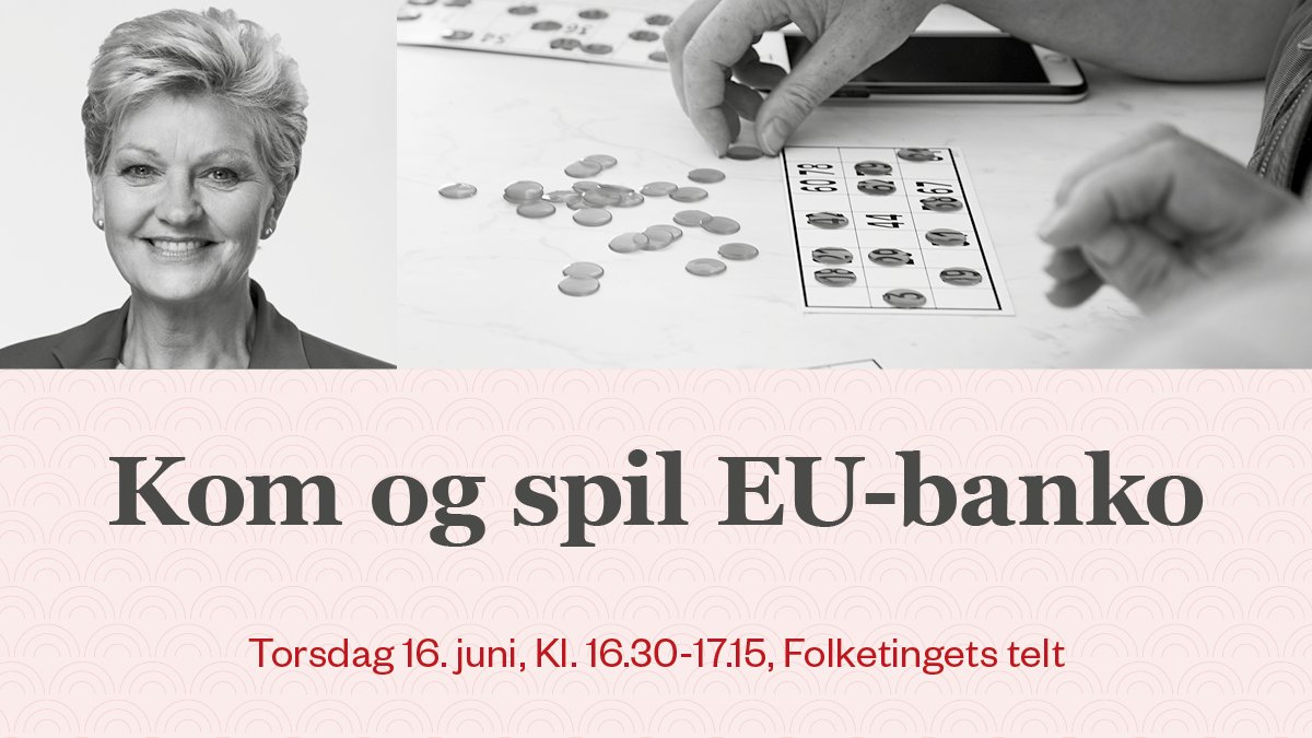 folketinget's tweet photo. Kom til EU-banko i vores telt 16.30! 🇪🇺
I denne variant af det klassiske bankospil bliver du taget med rundt på gangene i Europa-Parlamentet og i Bruxelles’ gader og hører fun facts. @EvaKjerHansen kommer forbi og læser tal højt. #fm22 #fmdk #allinge https://t.co/ojxvSjtDkt