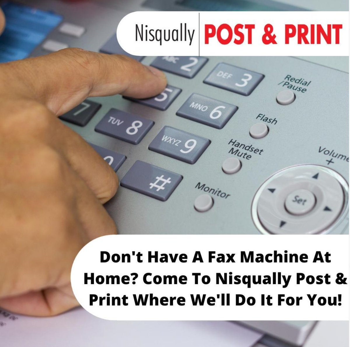 NisquallyPostPr's tweet image. Need to fax something? Not many businesses own a fax machine, so be sure to call on us for faxing those important documents. 

#ServiceSpecialty #TaskSolutions

nisquallypostandprint.com