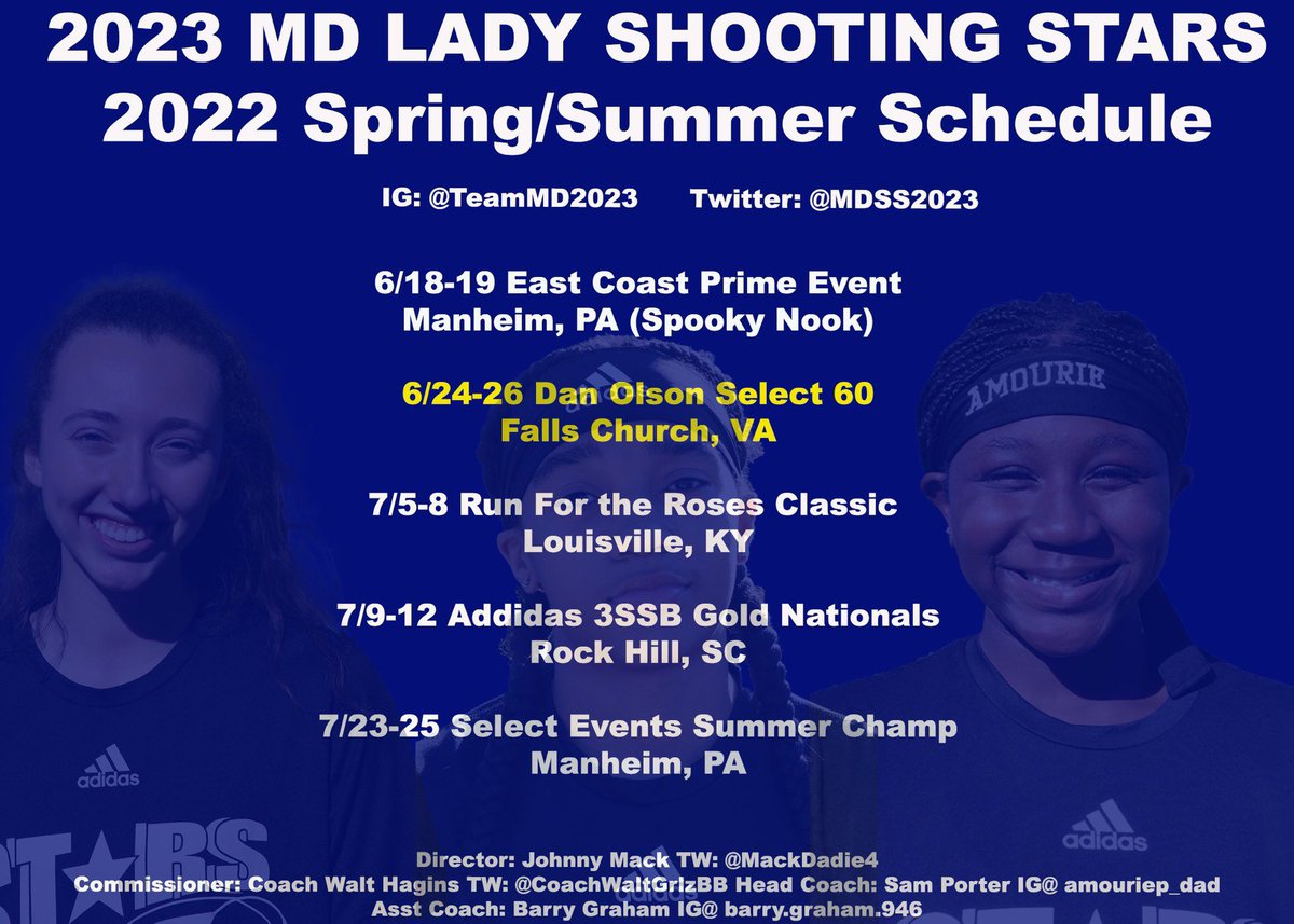 MDSS2023's tweet photo. 2023 Maryland Shooting Stars Updated AAU Summer Schedule  #whateverittakes https://t.co/D3MTFwrgdJ