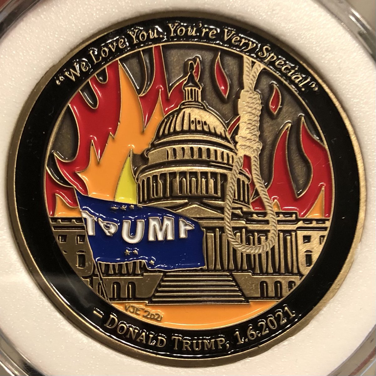 scottedelman's tweet photo. Watched tonight's horrific testimony while clutching this coin from @KoreanFanDeath's commemorative Impeach Mint Project — which ensures Donald Trump's attempted coup will never be forgotten. If not for the protective case, the words by now would have been imprinted into my palm. https://t.co/CNi9SjzlMm