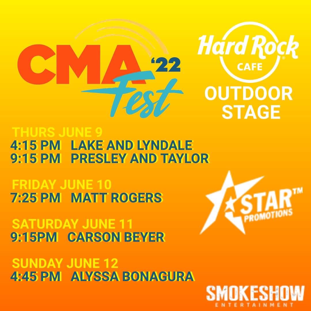 Y’all bring the good times and we’ll bring the heat! <a href="/lakeandlyndale/">Lake & Lyndale</a> and <a href="/presleyntaylor/">Presley & Taylor</a> rocked the stage today - <a href="/mrogerscountry/">Matt Rogers</a> <a href="/CarsonBeyer/">Carson Beyer</a>  and <a href="/alyssabonagura/">Alyssa Bonagura</a>  play this weekend! 🔥🔥🔥