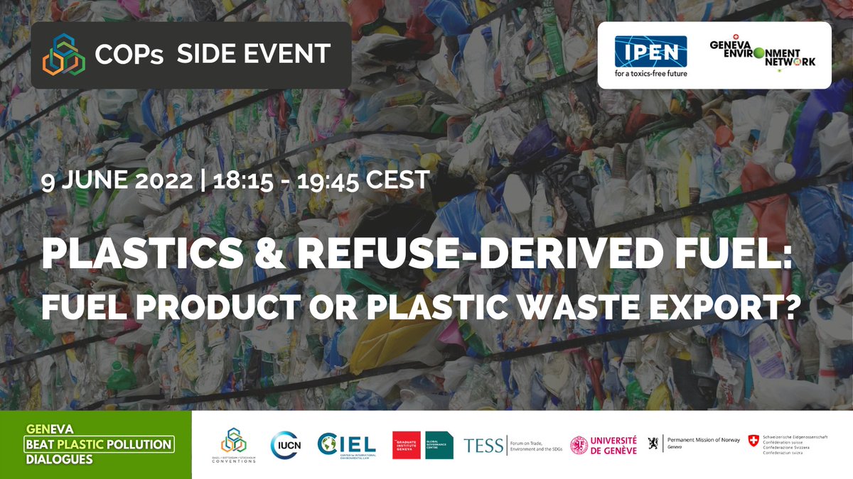ChinkiePelino's tweet photo. Watch the live streaming of webinar on international trade in #refusederivedfuel and similar products which contain a high fraction of mixed #plasticwaste . This is a side event at the BRS COPs.
https://t.co/kLM3TwJVrD
Organized by @ToxicsFree and @GENetwork https://t.co/rLzI8nMLlU