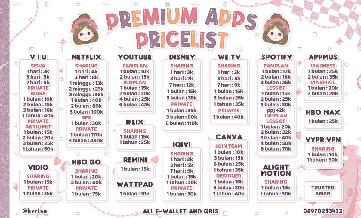 hvrlsa's tweet photo. haloo-! angel jual apps premium nih 🙆🏻‍♀️ pastinya trusted dan aman, sudah ada testi juga 

💌 mau tanya tanya atau order bisa ketuk dm atau wa [link in bio] untuk fastrespond 

💳 all e-wallet &amp; qris
#zonauang #zonaba
https://t.co/KjrpNj0YVr