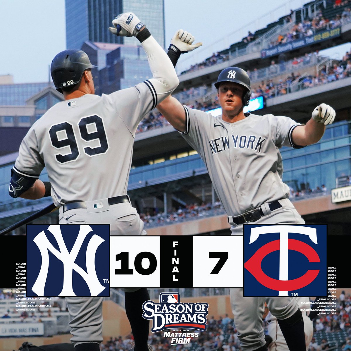 MLB's tweet photo. The @Yankees are now 41-16. 🔥

(MLB x @MattressFirm) https://t.co/6sZpr0UeKy
