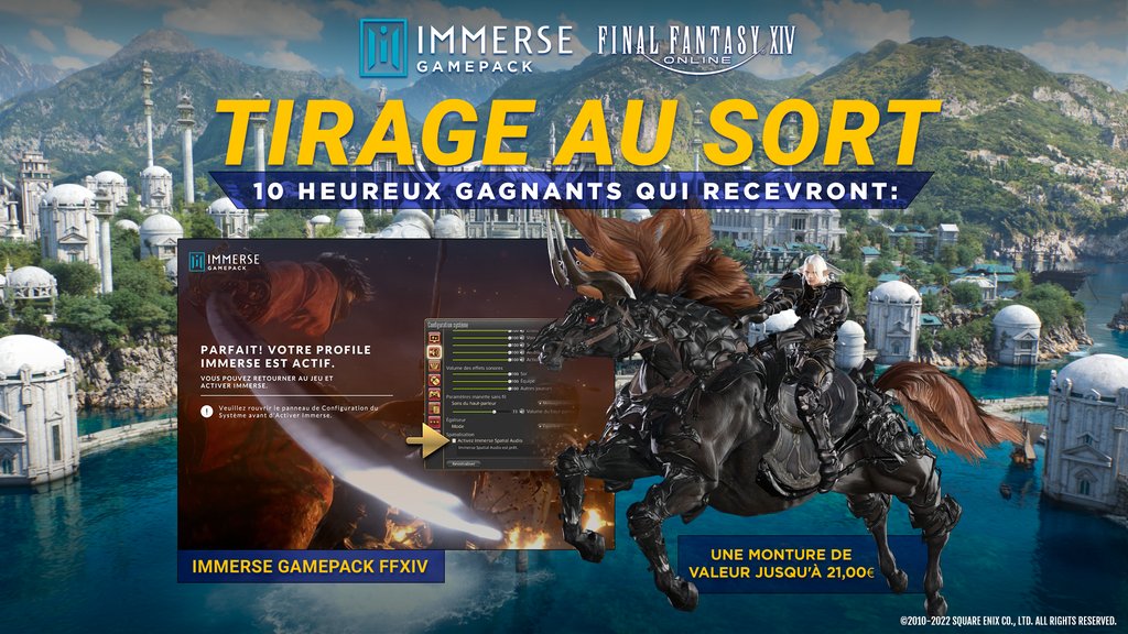 EmbodyAudio's tweet photo. Le tirage au sort d'Immerse Gamepack #FFXIV du mois de Juin est ici! 10 gagnants recevront une monture de la boutique en ligne FFXIV de valeur jusqu'à 21€ et une license Immerse Gamepack.

Inscrivez-vous ici: https://t.co/g1Vduuats0 

@FF_XIV_FR https://t.co/FqYMPNydnP