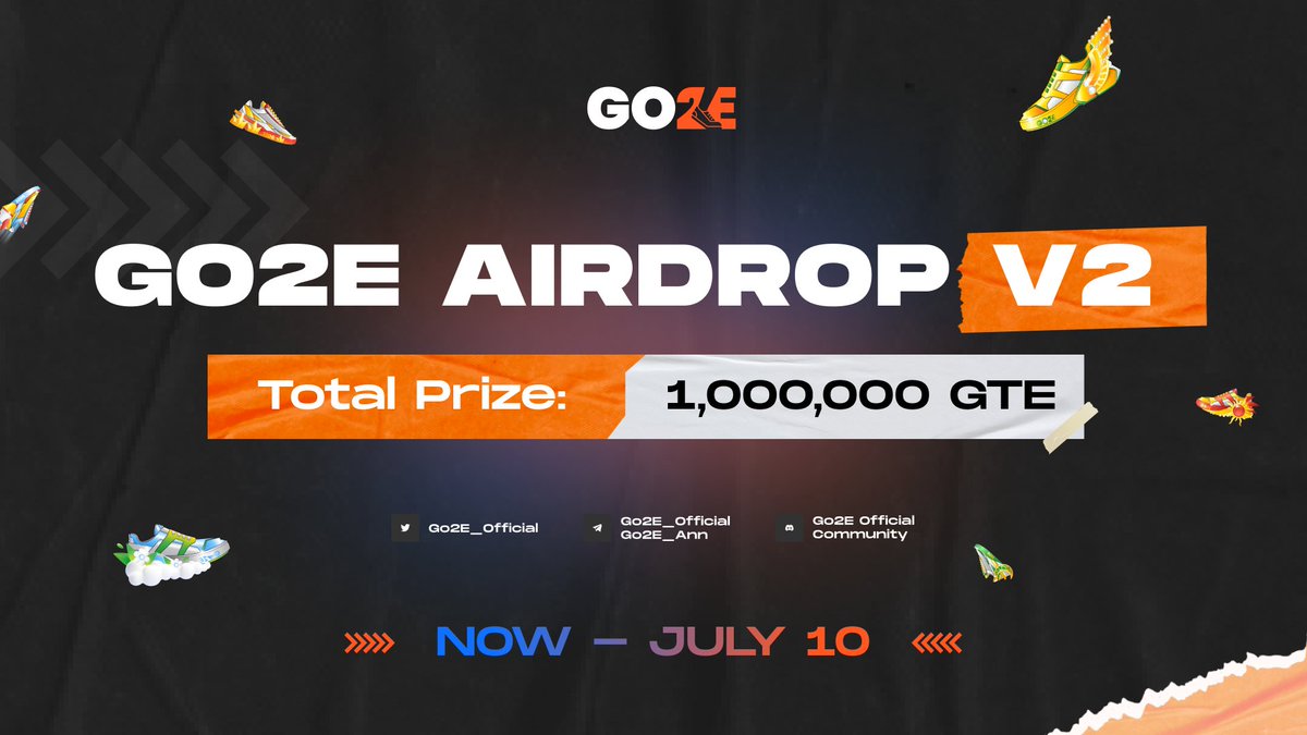 Go2E_Official's tweet photo. GO2E Airdrop Ver 2🔥Fill your bag with $GTE 🚀

🎁Prize pool: 1,000,000 GTE
🏆Winners: All participants
👨‍💼Per participant: 1.00 GTE
👭Per referral: 2.00 GTE

🔗Airdrop Link: https://t.co/qveW5RD46v
 
👉Retweet, Tag 5 Friends &amp; Hashtag #GO2E #GTE

#Move2Earn #M2E #airdrop https://t.co/ndIRgTV5lF