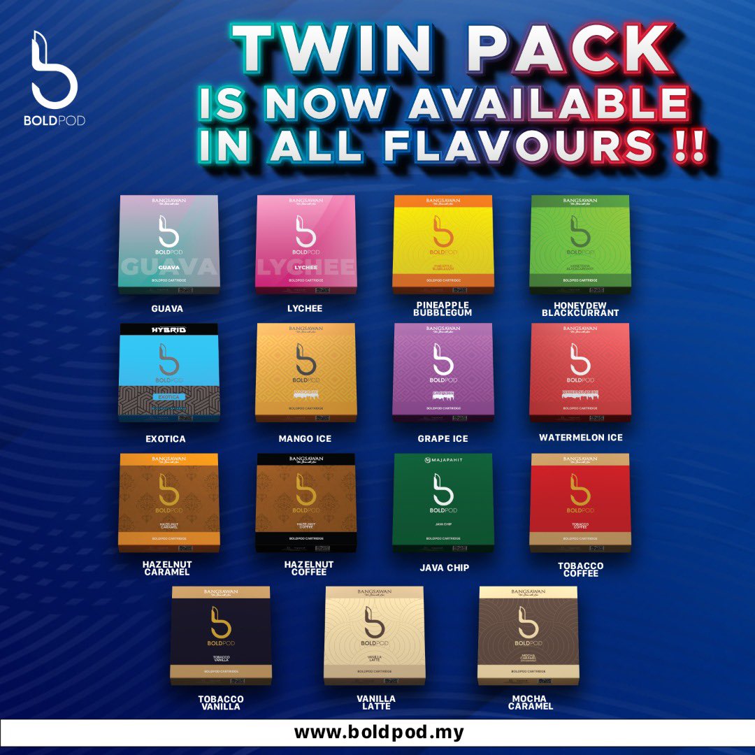 BoldpodMy's tweet photo. Mart, atas permintaan ramai, flavour boldpod now in twin pack. 
.
Pocket-wallet friendly.
.
RM22 je mart. Boleh dapatkan dekat website, shopee &amp; 500 outlet seluruh negara. https://t.co/OX7C0PdNl2