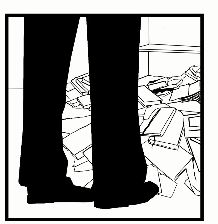 I will jump at any opportunity to draw panels like this-stark blacks against thin lines makes me happy