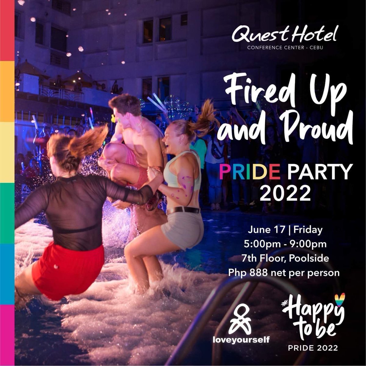 Let’s shout it from the rooftop-erm…poolside! We’re here, we’re queer, and we’re having a party! Join us in this special celebration of who we are. Enjoy a sumptuous BBQ buffet with live entertainment and foam party with DJ Kate as we celebrate Pride Month. See you there!