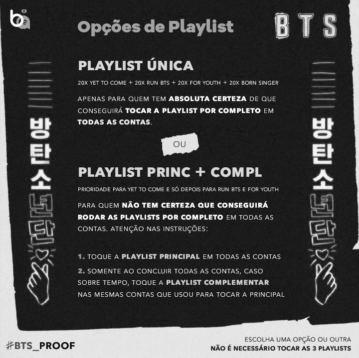 BARMYSTREAM's tweet photo. 🎧 𝐁𝐓𝐒 𝐏𝐑𝐎𝐎𝐅 — Playlists

• PROOF (ÚNICA):
https://t.co/7n0JjIxuxK

ou

• PROOF PRINCIPAL + COMPLEMENTAR
1⃣ https://t.co/2vXmUjvalo
2⃣ https://t.co/180tlPfBm9

⚠️ Leia a imagem!
🔁 RT para alcançar mais armys

#BTS_Proof #ProofOutNow (@BTS_twt) https://t.co/97YTd9Jtqy