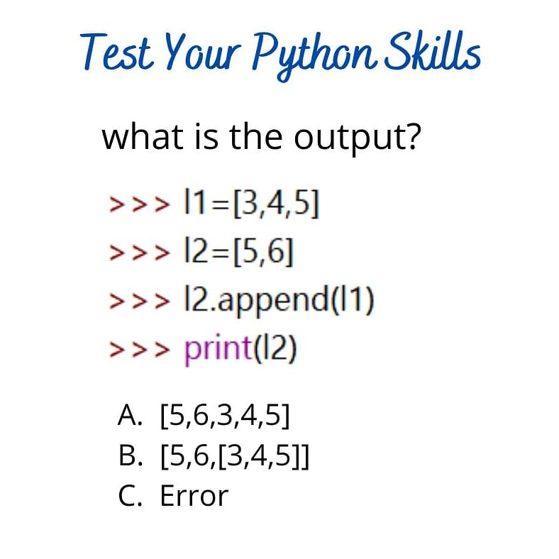 5squareblr's tweet photo. Quiz: Test your python skills.
#5square #training #placements #python #institute #embedded #programming #java https://t.co/IDH9Kn92yz
