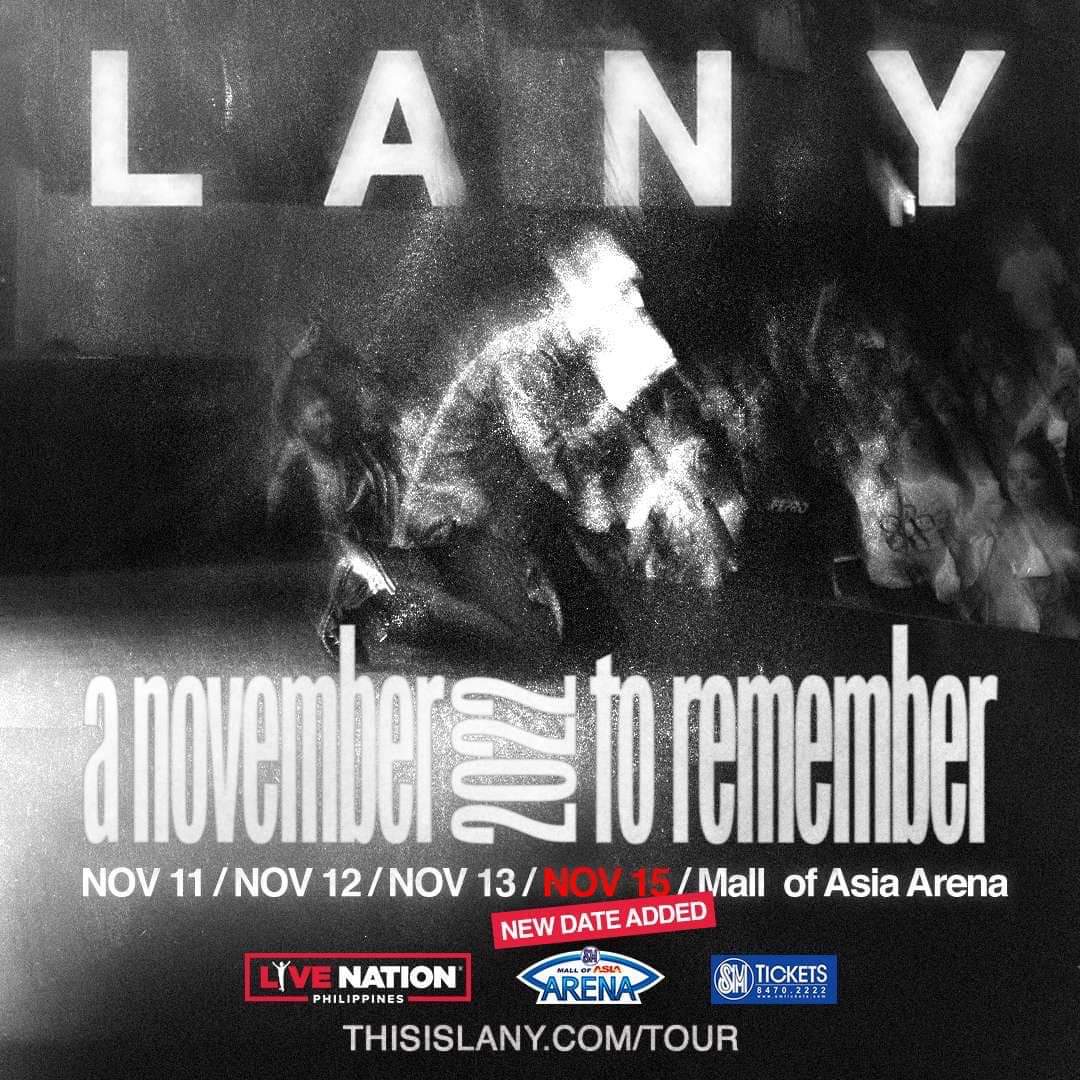 philconcerts's tweet photo. DAY 4 of LANY in Manila is set on November 15. Tickets are now available! Presented by @livenationph https://t.co/Ds2220eWb5