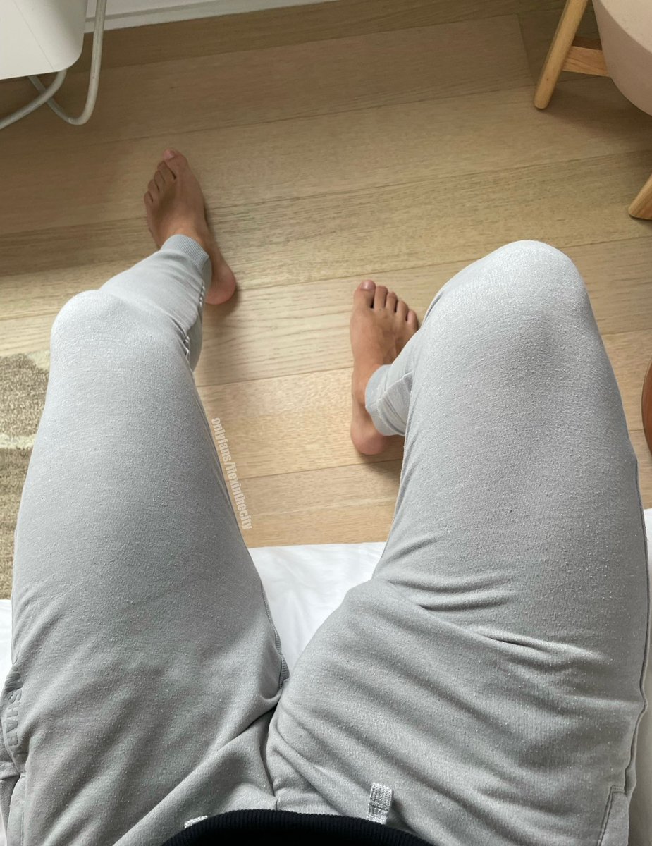 Hypnos in sweatpants, he thinks the pants should hide his hip breaking dick.