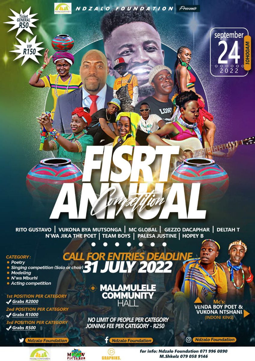 Showcase your special natural abilities and WIN. All Poets, Singers, Models, Actresses and Actors from different walks of ARTISTRY are invited to partake. Submit your application/s on or before the 31st of July 2022. Do not miss out. Xinamu xi dlele nkwahle!
#NationalShutdown