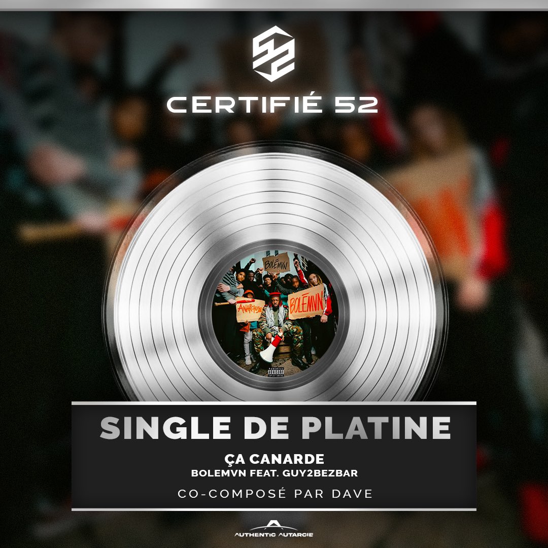 52records_'s tweet photo. Nouvelle certif’ 

Single de platine pour le titre « Ça canarde » de @bolemvn7binks feat @Guy2Bezbar co-composé par @ProdDave 💿🔥🚀 ! 

Félicitations l’équipe et go pour le single de diamant 💎 👀🥷🏿 https://t.co/pt7nuGLB4v