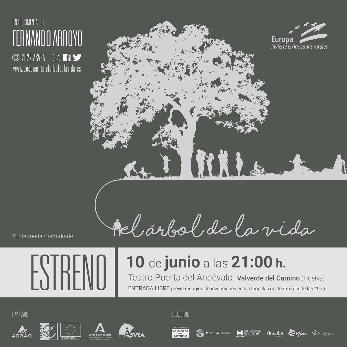 docuarbolvida's tweet photo. Hoy celebramos el Día Mundial de la Enfermedad de Andrade y lo hacemos con el estreno de nuestro documental, con el que mostramos el ejemplo de superación de los pacientes y sus familias.

21h. Teatro de #ValverdeDelCamino.

#EnfermdedadDeAndrade #EuropaInvierteEnLasZonasRurales https://t.co/wlXNl4zAS6