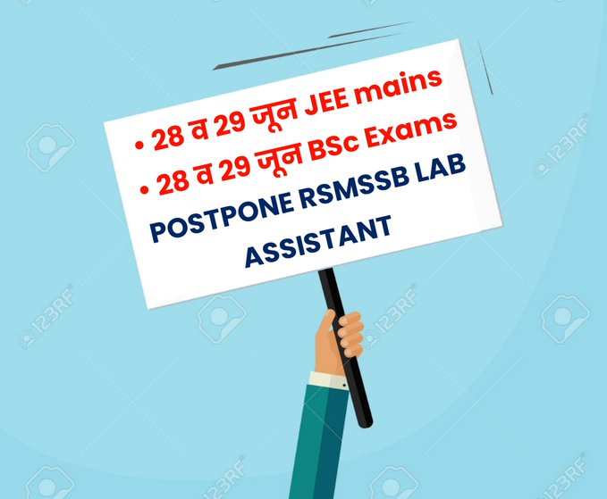 govindp767676's tweet photo. #PostponeLabAssistantExam #Postpone_Lab_Assistant_Exam
@ashokgehlot51 @SachinPilot @RajCMO
Due To University Exam
NTA JEE Exam in 28-29 June. College Exam Bsc&Msc& BA are Scheduled IN June-July... Lab Assistant Syllabus is Very Lengthy so please Postpone the Exam https://t.co/sSxoi6ecGp