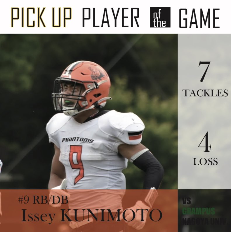 phantomsjp1's tweet photo. 【PLAYER OF THE GAME🏆】

#9 RB/DB  国本壱勢

名古屋大学戦でのMVPを紹介します！
Defense はこの方です🏈✨

#岐阜大学 #岐阜大学アメフト部 #アメフト #phantoms #anericanfootball https://t.co/UGZbhon3qL