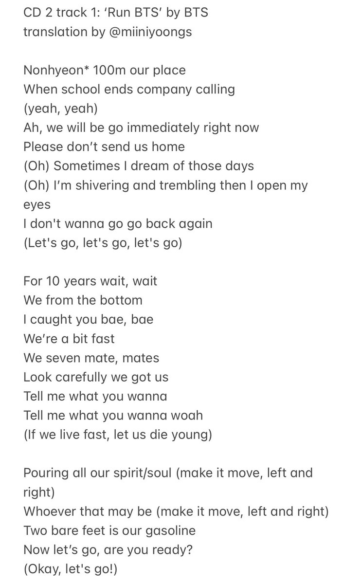 miiniyoongs's tweet photo. [‘Run BTS’ english lyrics translations] https://t.co/qGtBjXOA3M
