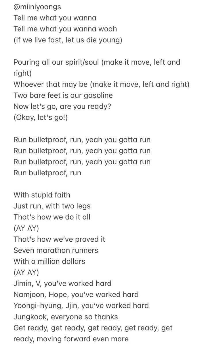 miiniyoongs's tweet photo. [‘Run BTS’ english lyrics translations] https://t.co/qGtBjXOA3M