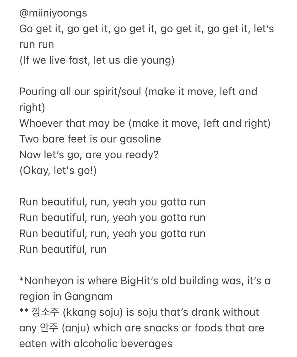 miiniyoongs's tweet photo. [‘Run BTS’ english lyrics translations] https://t.co/qGtBjXOA3M