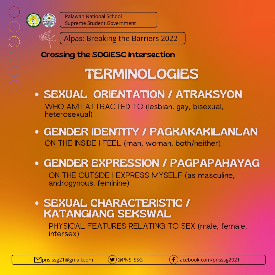PNS_SSG's tweet photo. This media campaign aims to avoid misconceptions about terms revolving the sexual orientation, gender identity, gender expression, and sex characteristics . Dialogue upon such matter must be realized to a maximum extent, which will allow us to focus on the issue and can. 
2/3 https://t.co/IQiRD5xfoT