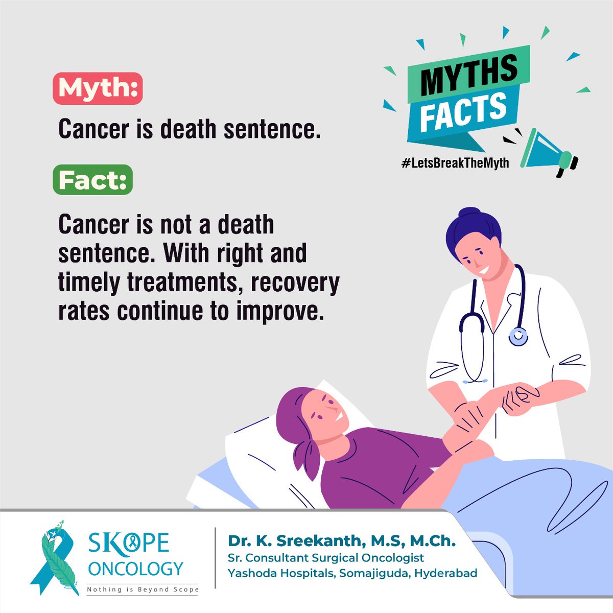 When hear the word Cancer, most people immediately think it's a death sentence, but the truth is Cancer is no longer a death sentence. Treatment options are always open.

#skopeoncology #DrSreekanth #Cancer #CancerTreatment #LetsBreakTheMyth #CancerMyths