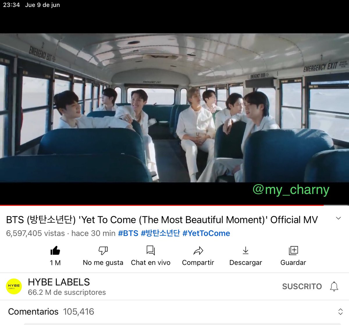my_charny's tweet photo. Hola ARMY!
Únete al stream party en YouTube de:

🎶🌟YET TO COME

Algunos avances

4 915 962 - 23:15
6 597 405 - 23:30
8 915 193 - 00:10

Te invito a dejar tu ss 👀 
Tenemos una meta que alcanzar💪🏼
Usa 👇🏼

#BTS_Proof  #ProofisHere #ProofOutNow
✩  @BTS_twt  ✩ https://t.co/HUsVkQVu1E