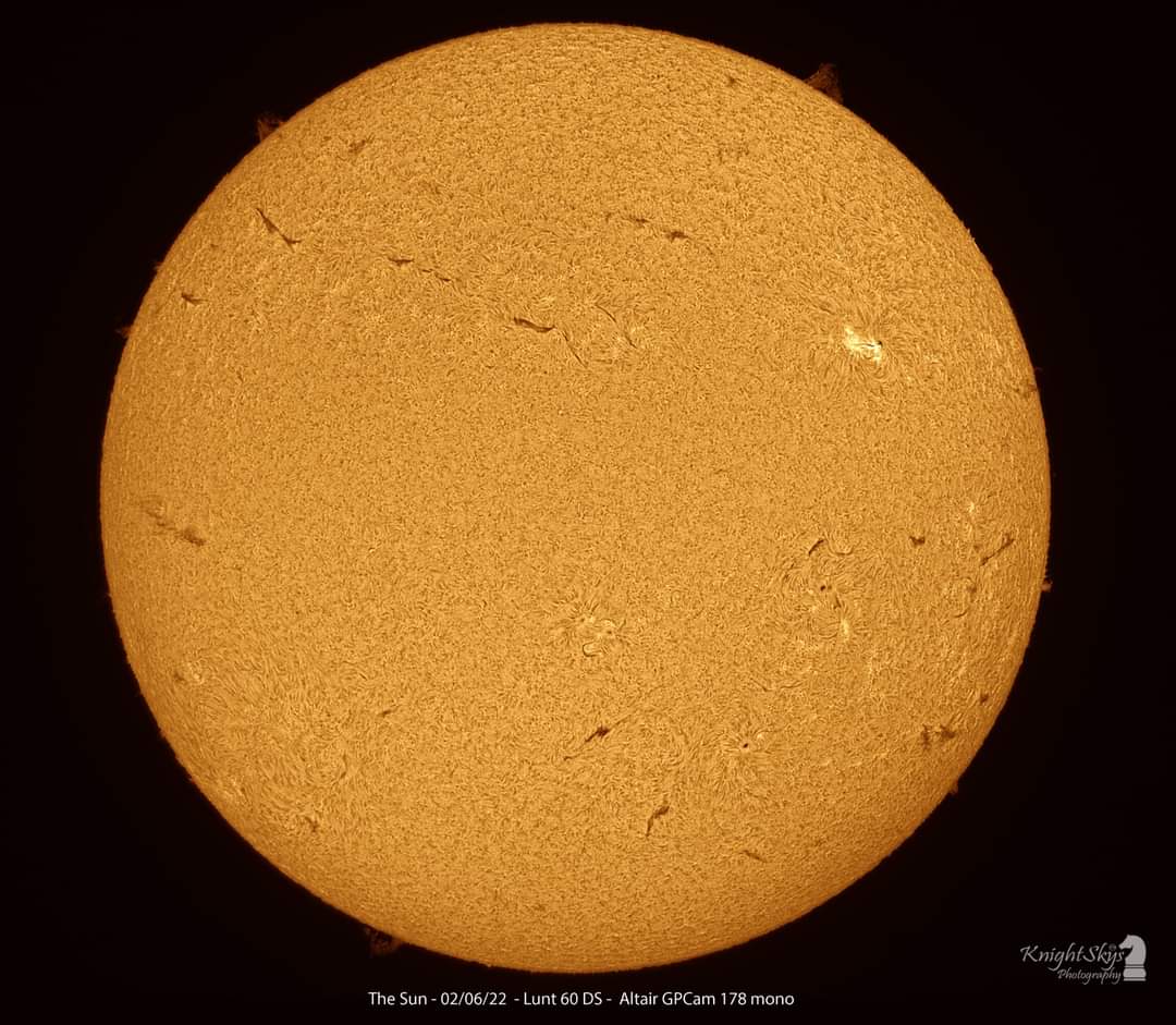 Spaceknighti's tweet photo. Haven't tweeted for a while but thought I'd show a few images of the Sun I've taken over the past months #lunt #altair #gpcam I use our Altair GPCam 178 mono along with the lunt 60 doublestacked https://t.co/MxMcHHwLn7