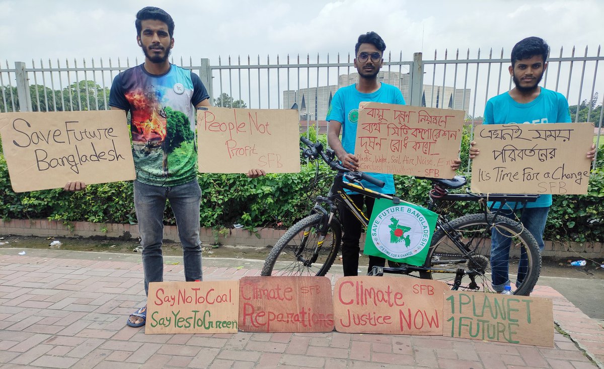 NayonSorkarBD's tweet photo. Today's #SchoolStrike4Climate in front of National Parliament House in #Bangladesh to demand #ClimateJustice &amp; #ClimateAction, #ClimateReparations, #StopCoalPowerPlant,  #SaveLawacharaForest and prevent air pollution in #Dhaka.

#SaveFutureBangladesh 
#PeopleNotProfit #SaveForest https://t.co/Z93uwe4kwp
