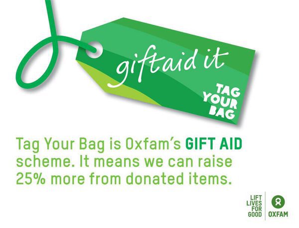 KingstonBooks's tweet photo. Did you know by Gift Aiding your donations to our little Bookshop - we make an additional 25% more - all towards the great causes that Oxfam supports. Whenever you donate - give us your GiftAid number and we can make those donations go further! #GiftAid #Oxfam #TagYourBag https://t.co/VvXSk6pLZz
