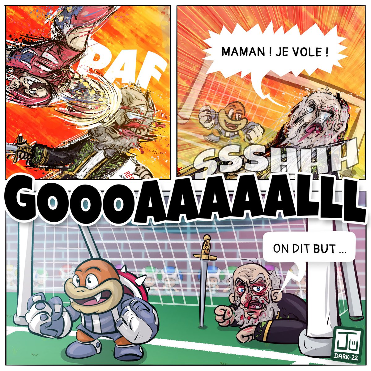 _JuDarK's tweet photo. Aujourd’hui on s’attaque à Mario Strikers et un peu aussi au ministère français de la culture #cartoonmaster #nintendomaster #nintendo #switch #mariostrikersbattleleague #mariostrikers #football #academiefrancaise #bd #humour #gaming #jeuxvideo #art #clipstudiopaint #xppen https://t.co/9a9gy9kkBy