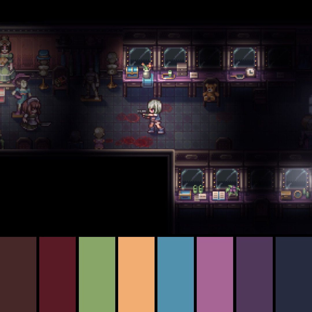 Evil Tonight (2021) by DYA Games.

#eviltonight #dyagames #indiegames #steam #switch #nintendo #colors #colorpalette #gaming #videogames #pixelart #2d #horror #horrorgames #residentevil #silenthill #retro