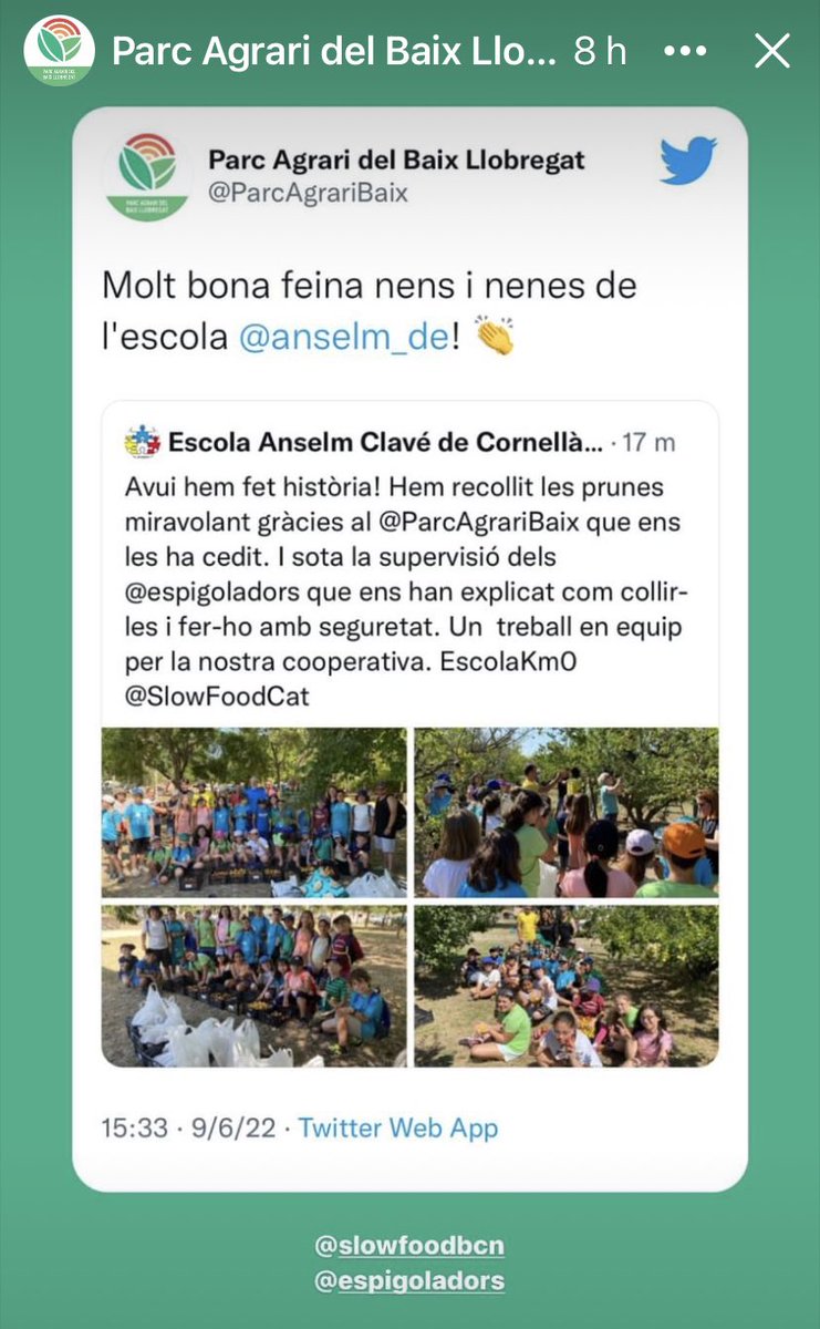 anselm_de's tweet photo. Alumnes de 4t ens arriba una felicitació des del @ParcAgrariBaix. Conjuntament amb @espigoladors una part de les prunes van arribar al @BancAlimentsBcn. Seguim fent #EscolaKm0-Slow Food Education Network @SlowFoodCat @SFGarrafPenedes @biocultura https://t.co/7wkQBEXJhO